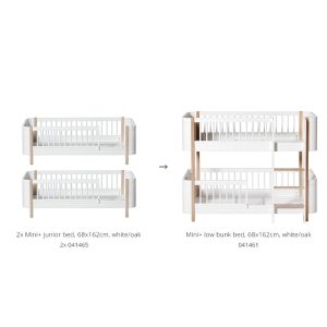 Oliver Furniture – Conversiekit – Wood Mini+ 2 Junior Bedden maar Low Bunk Bed – Wit/Eikenhout