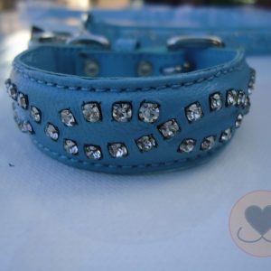 KDC collar & leash strass baby blue 25 cm