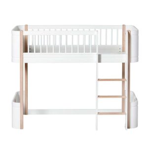 Oliver Furniture – Wood Mini+ Low Loft Bed – Wit/Eikenhout, 68 x 162 cm