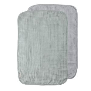 Leander – Hydrofiele Doeken voor Matty Aankleedkussen 2-pack – Sage Green/Pearl Grey