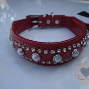 KDC collar & leash pearl red 30cm